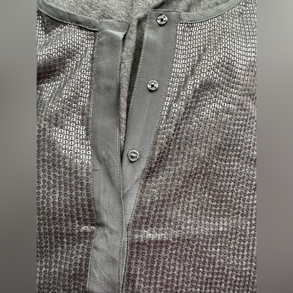 J. Crew Sequined Embellished Charcoal Sleeveless Henley Tank Top Blouse … - Picture 12 of 15